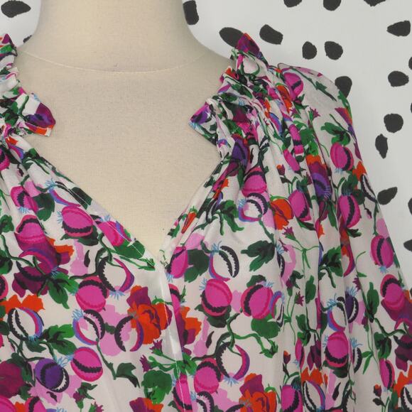 Saloni White Olivia Floral Print Ruffle Hem Silk Midi Dress - Picture 4 of 13